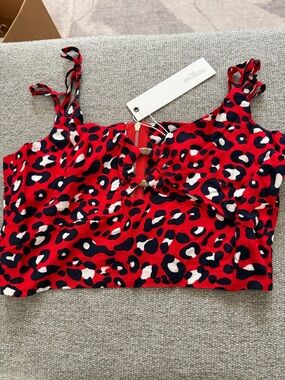 Millau Red Leopard-Print Tie-Front Crop Top